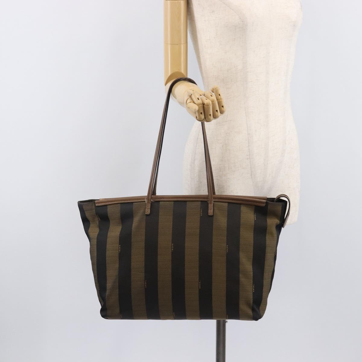 FENDI Pecan Tote Bag Canvas Brown Gold Tone 8BH185 Auth ep16995