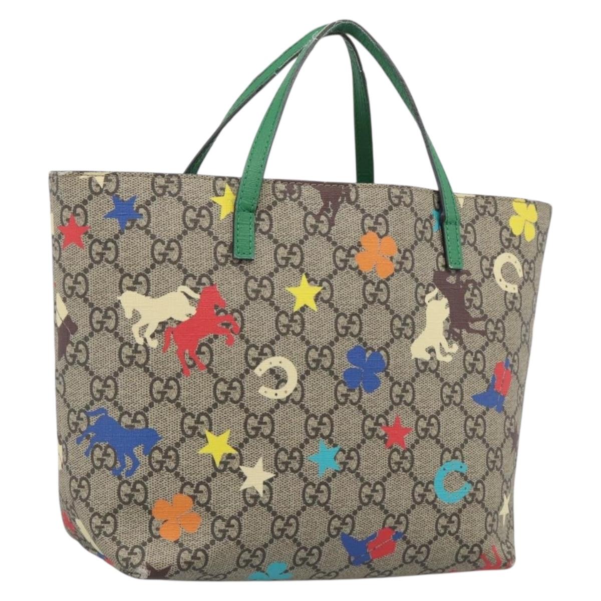 GUCCI GG Supreme Hand Bag PVC Beige Green 410812 Auth ep16997