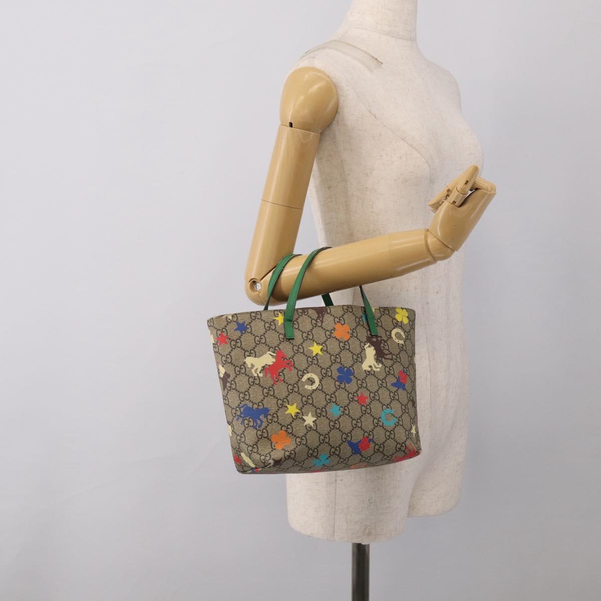 GUCCI GG Supreme Hand Bag PVC Beige Green 410812 Auth ep16997