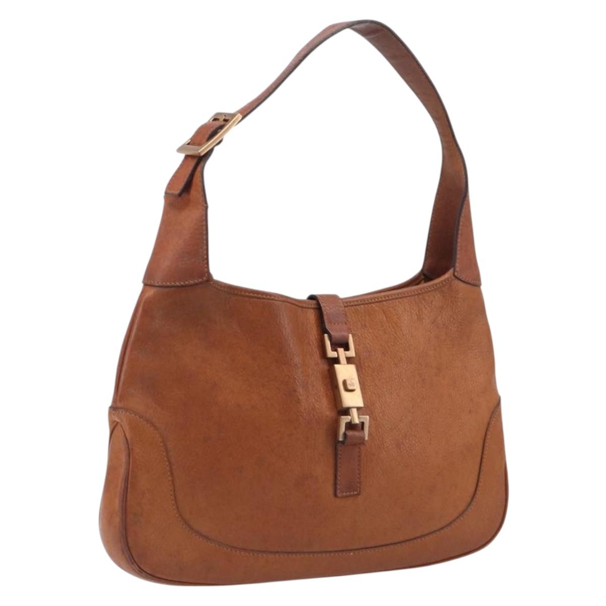 GUCCI Jackie Hand Bag Leather Brown Gold Tone 00963 Auth ep16998