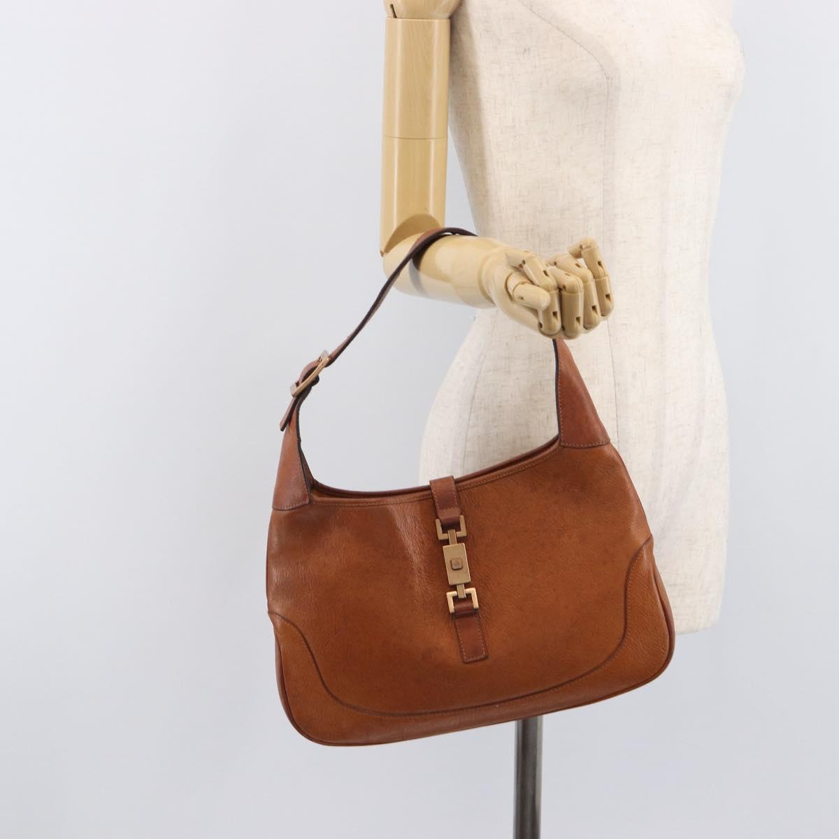 GUCCI Jackie Hand Bag Leather Brown Gold Tone 00963 Auth ep16998