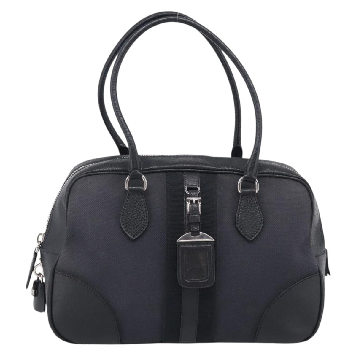 PRADA Hand Bag Canvas Black Silver Auth ep17002
