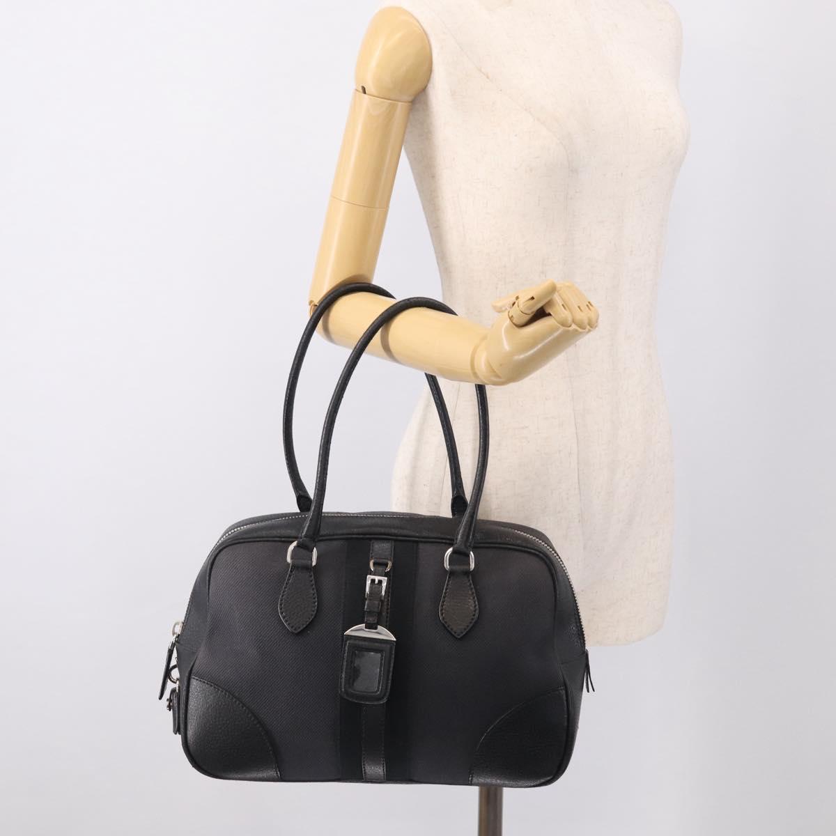 PRADA Hand Bag Canvas Black Silver Auth ep17002