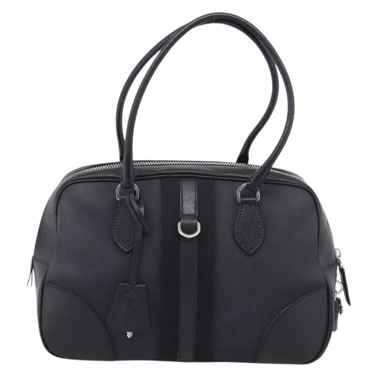 PRADA Hand Bag Canvas Black Silver Auth ep17002