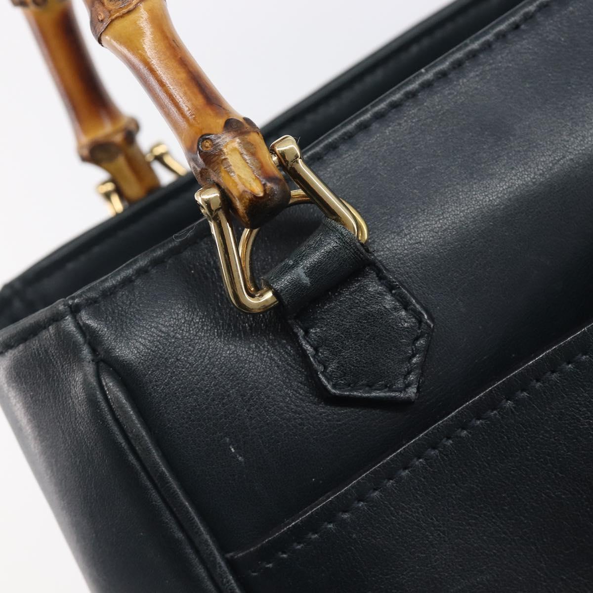 GUCCI Bamboo Hand Bag Leather Navy Gold Tone 000 1364 0316 Auth ep17004