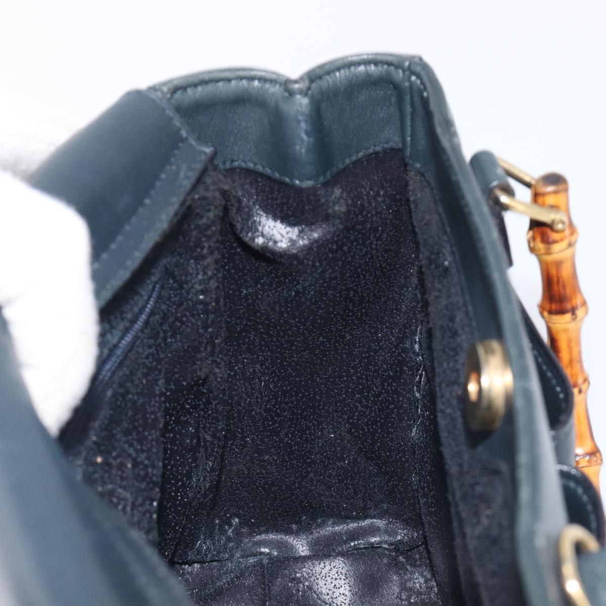 GUCCI Bamboo Hand Bag Leather Navy Gold Tone 000 1364 0316 Auth ep17004