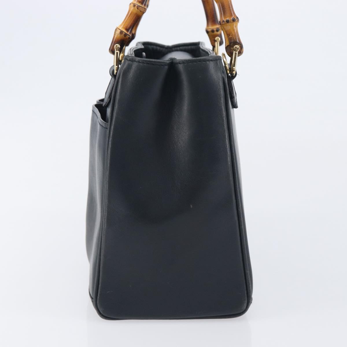 GUCCI Bamboo Hand Bag Leather Navy Gold Tone 000 1364 0316 Auth ep17004