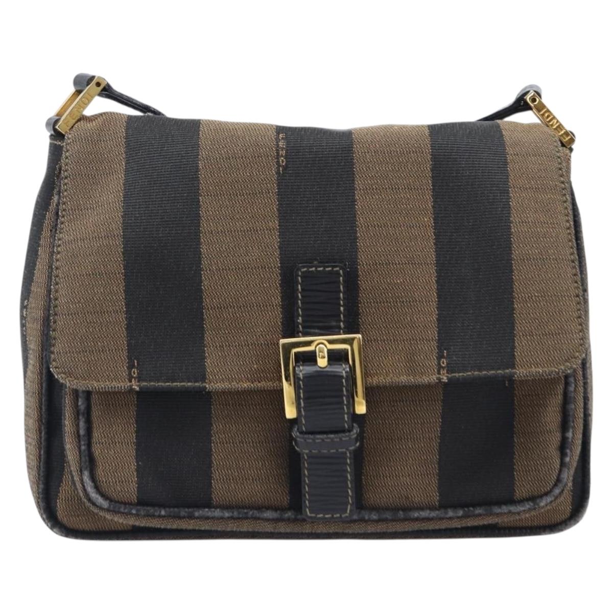FENDI Pecan Shoulder Bag Canvas Brown Gold Tone Auth ep17009