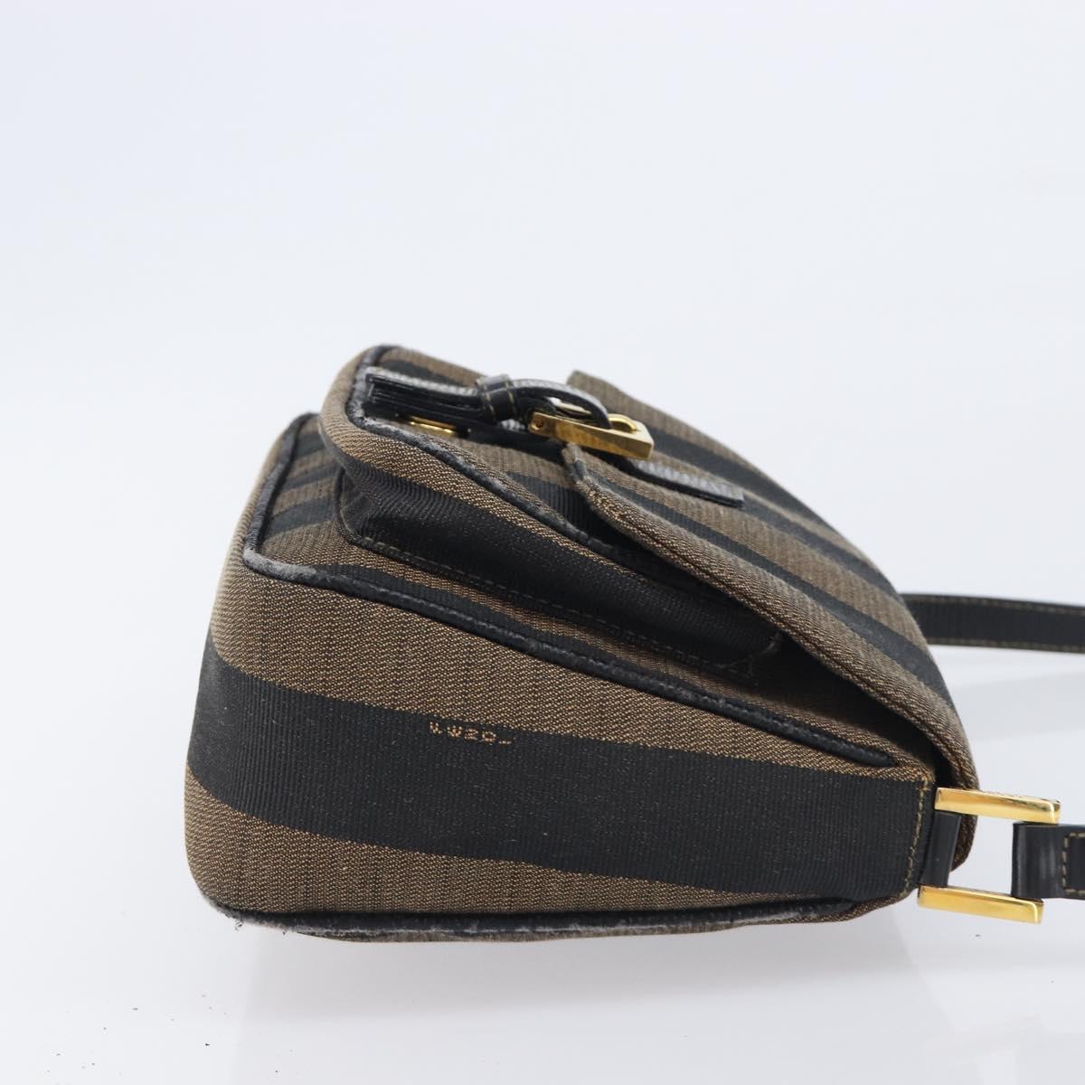 FENDI Pecan Shoulder Bag Canvas Brown Gold Tone Auth ep17009