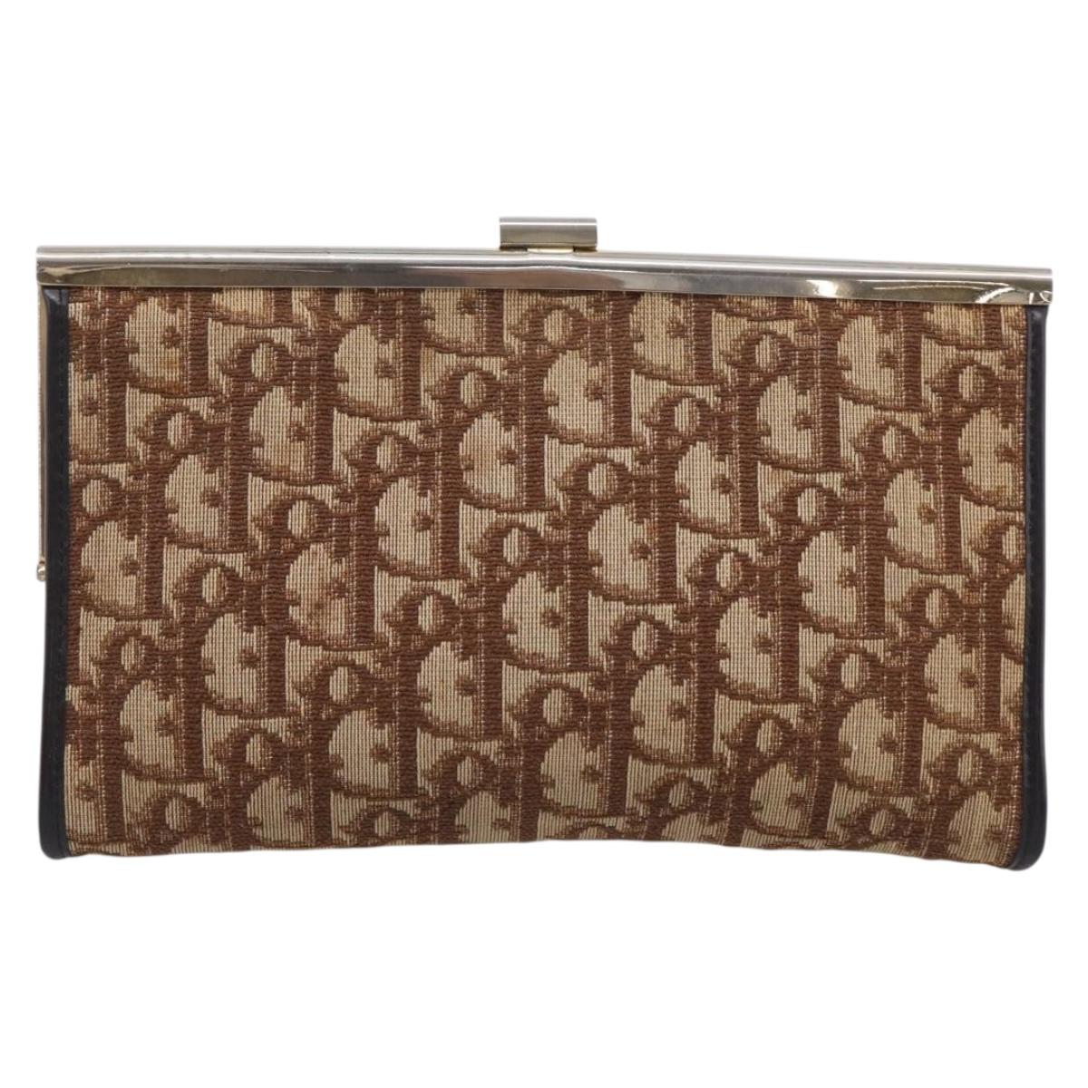 Christian Dior Trotter Canvas Clutch Bag Beige Gold Tone Auth ep17010
