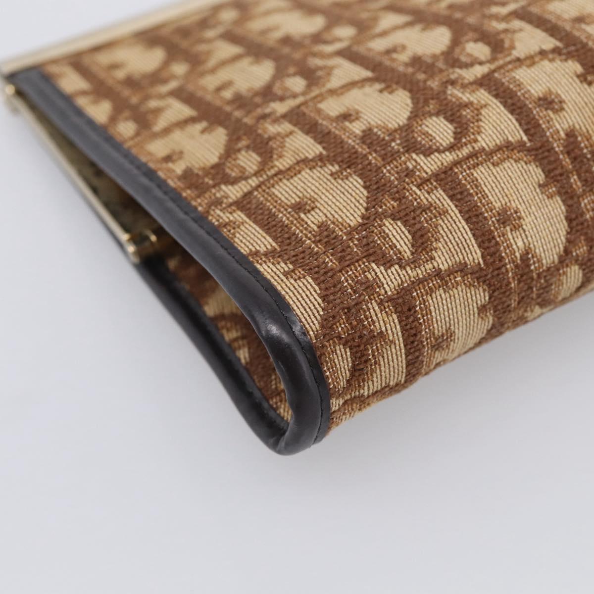 Christian Dior Trotter Canvas Clutch Bag Beige Gold Tone Auth ep17010