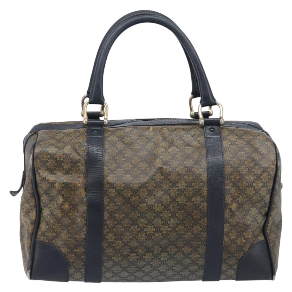 CELINE Macadam Boston Bag PVC Navy Gold Tone Auth ep17019