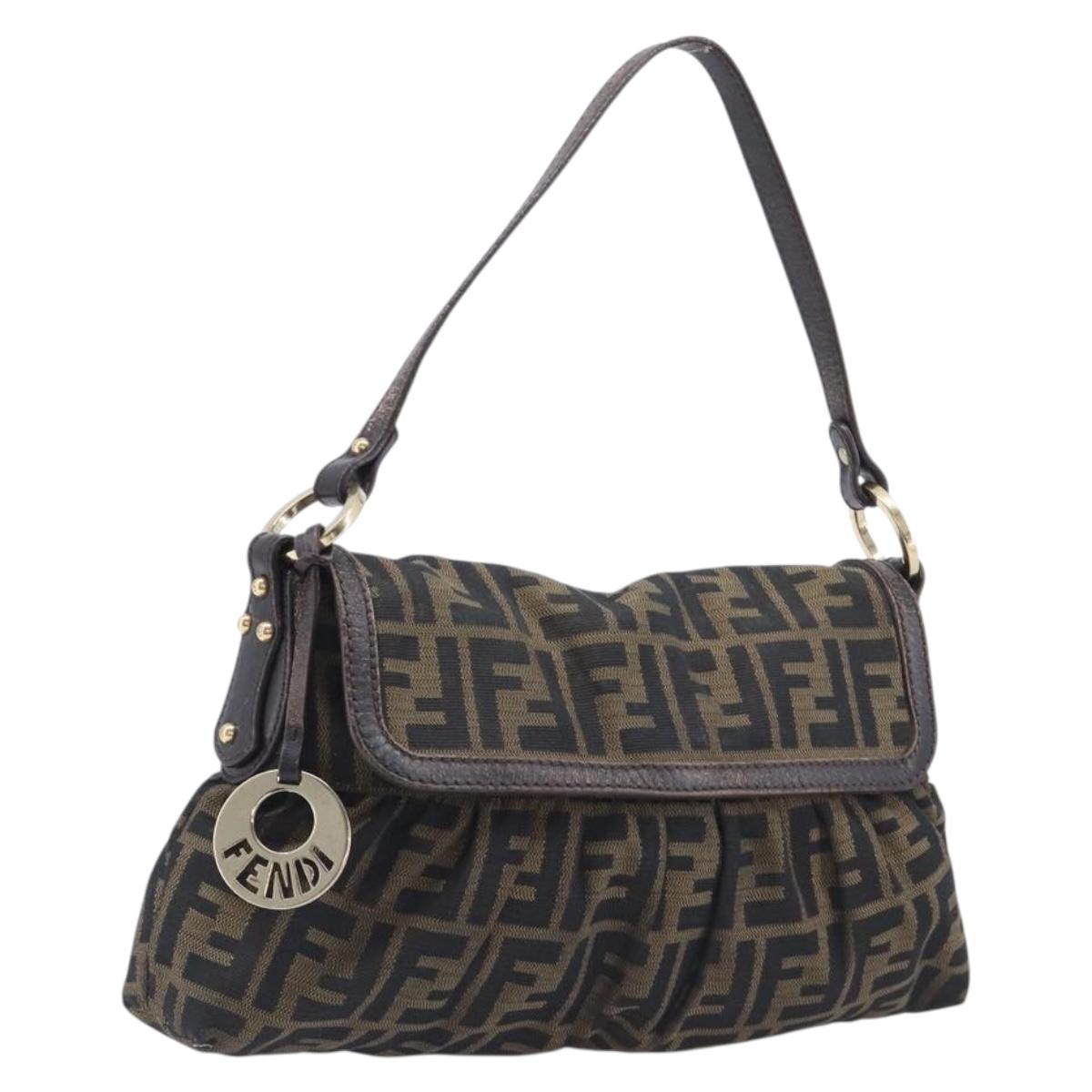 FENDI Zucca Canvas Hand Bag Black Gold Tone 8BR445 Auth ep17020