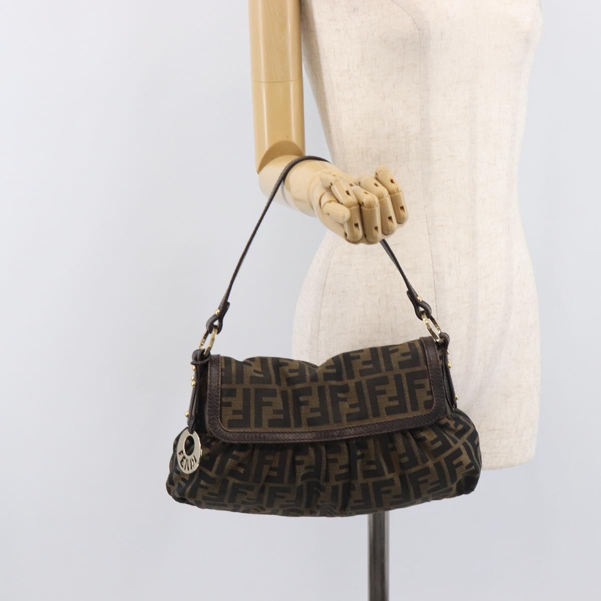 FENDI Zucca Canvas Hand Bag Black Gold Tone 8BR445 Auth ep17020