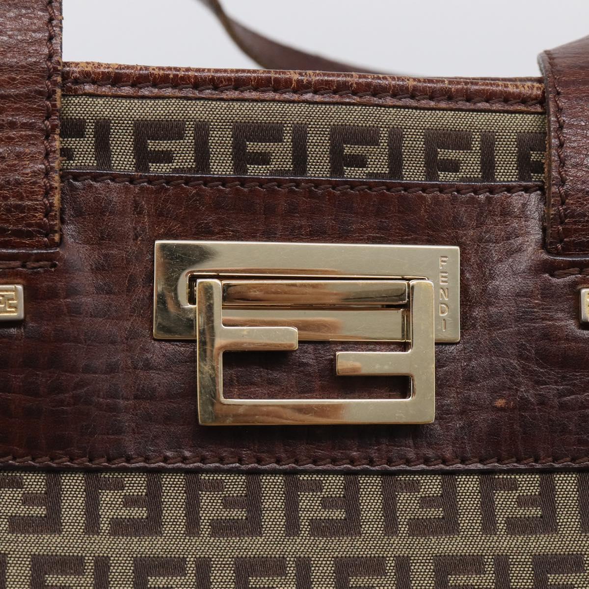 FENDI Zucchino Canvas Hand Bag Beige Gold Tone 8BH174 Auth ep17028