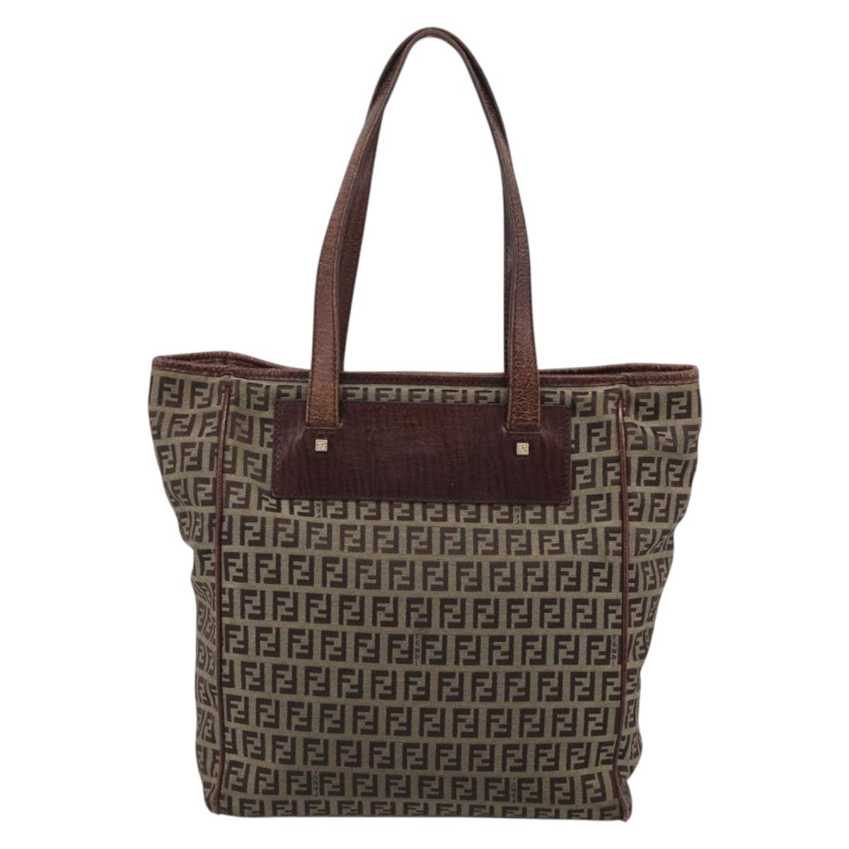 FENDI Zucchino Canvas Hand Bag Beige Gold Tone 8BH174 Auth ep17028