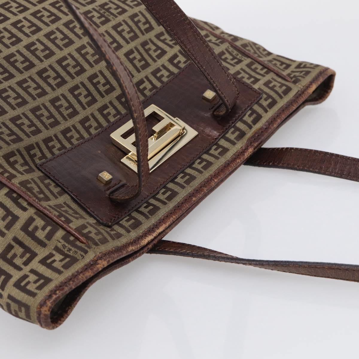 FENDI Zucchino Canvas Hand Bag Beige Gold Tone 8BH174 Auth ep17028