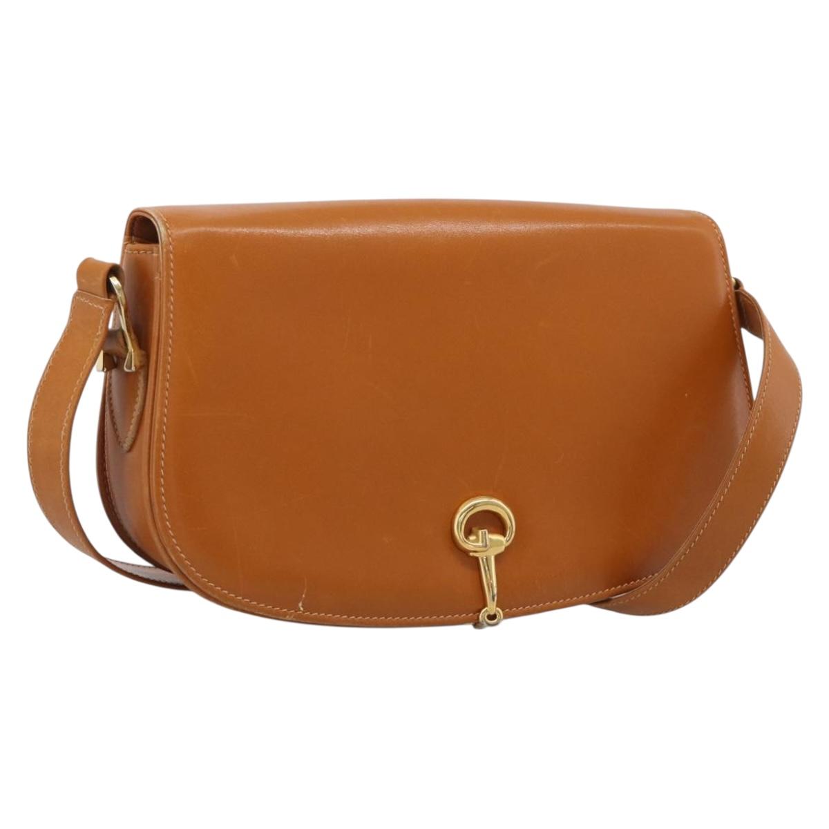 GUCCI Shoulder Bag Leather Brown Gold Tone Auth ep17032