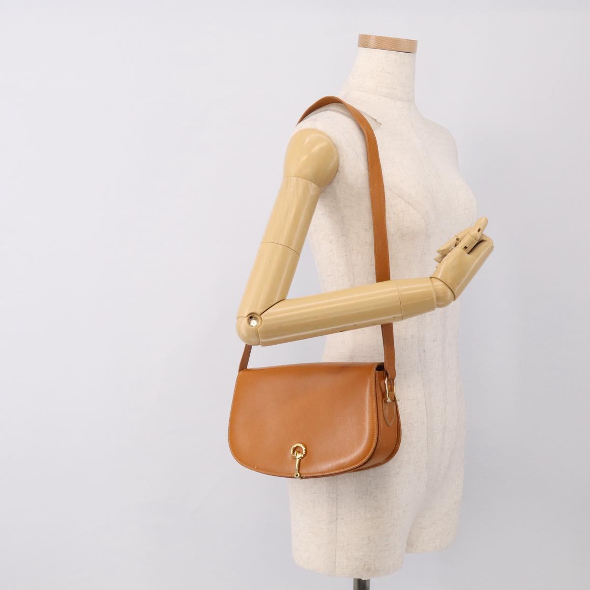 GUCCI Shoulder Bag Leather Brown Gold Tone Auth ep17032