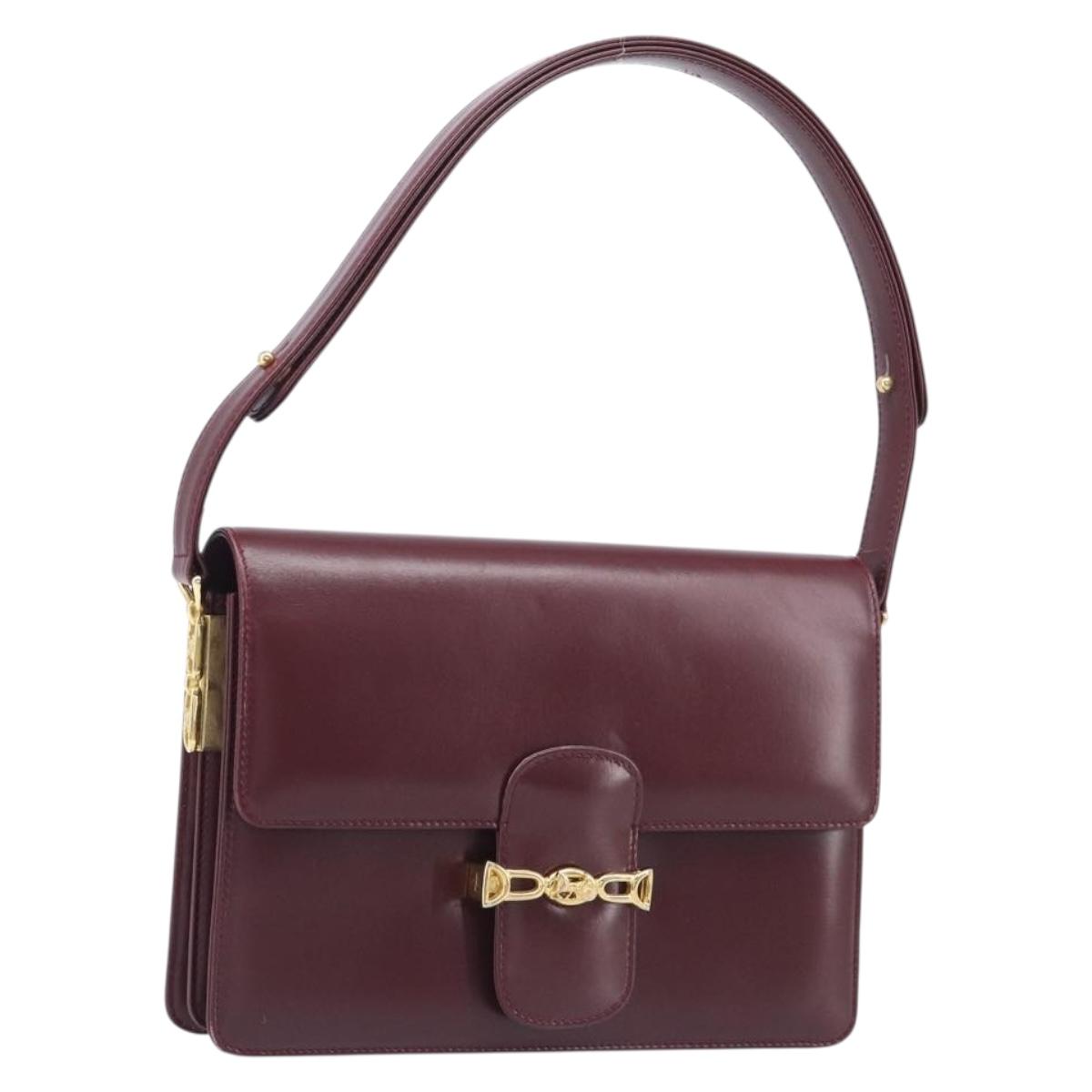 CELINE Shoulder Bag Leather Bordeaux Gold Tone Auth ep17033A