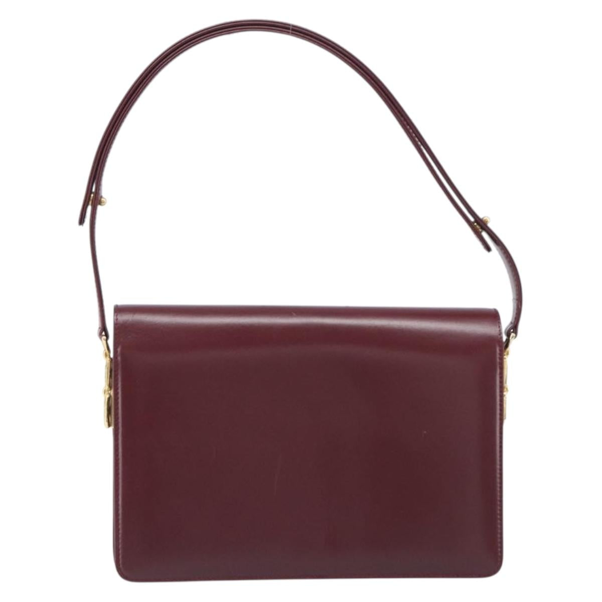 CELINE Shoulder Bag Leather Bordeaux Gold Tone Auth ep17033A