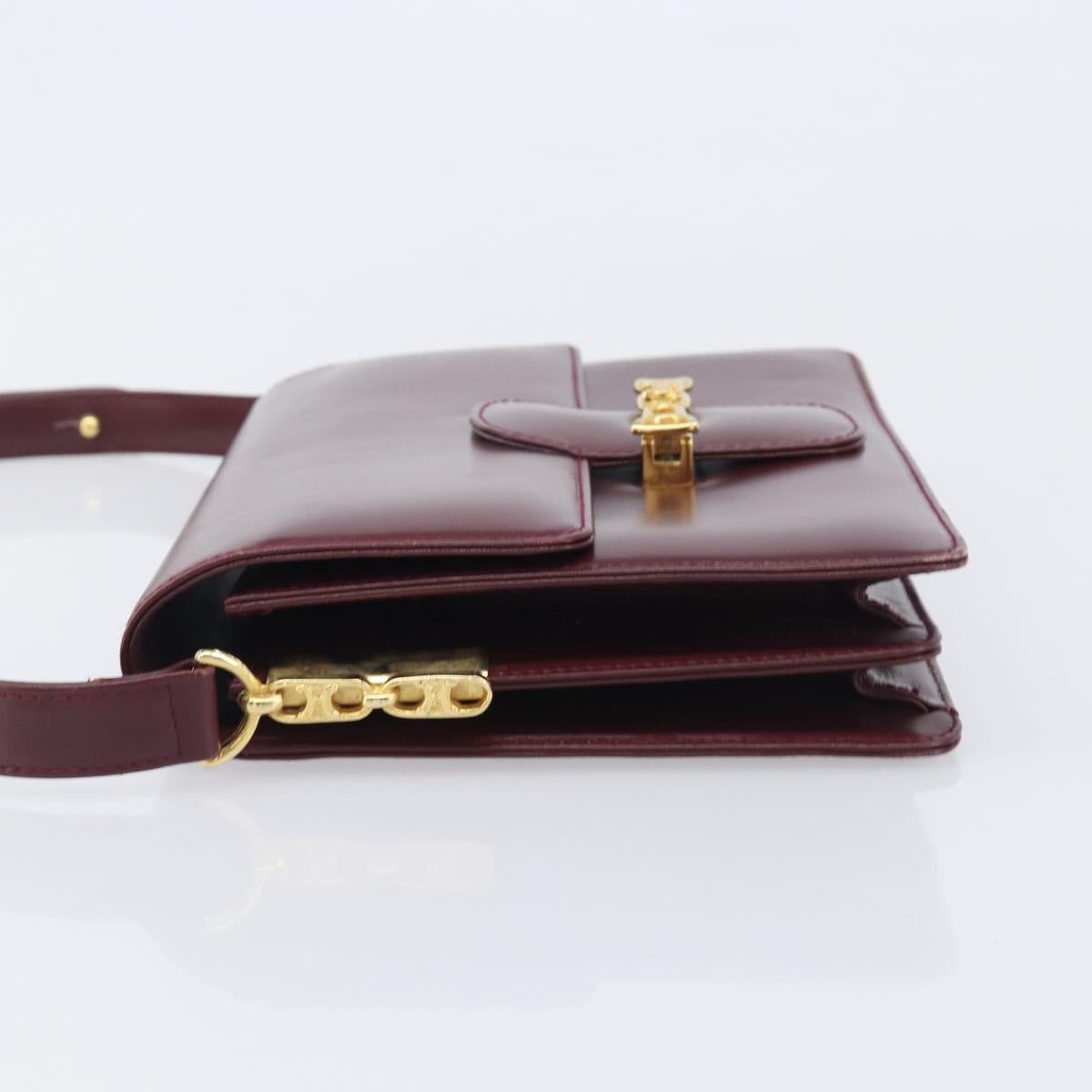 CELINE Shoulder Bag Leather Bordeaux Gold Tone Auth ep17033A