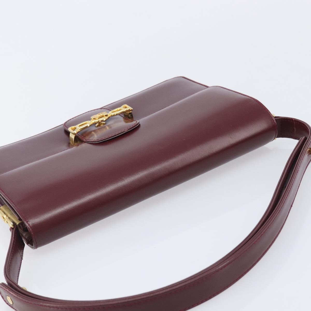 CELINE Shoulder Bag Leather Bordeaux Gold Tone Auth ep17033A