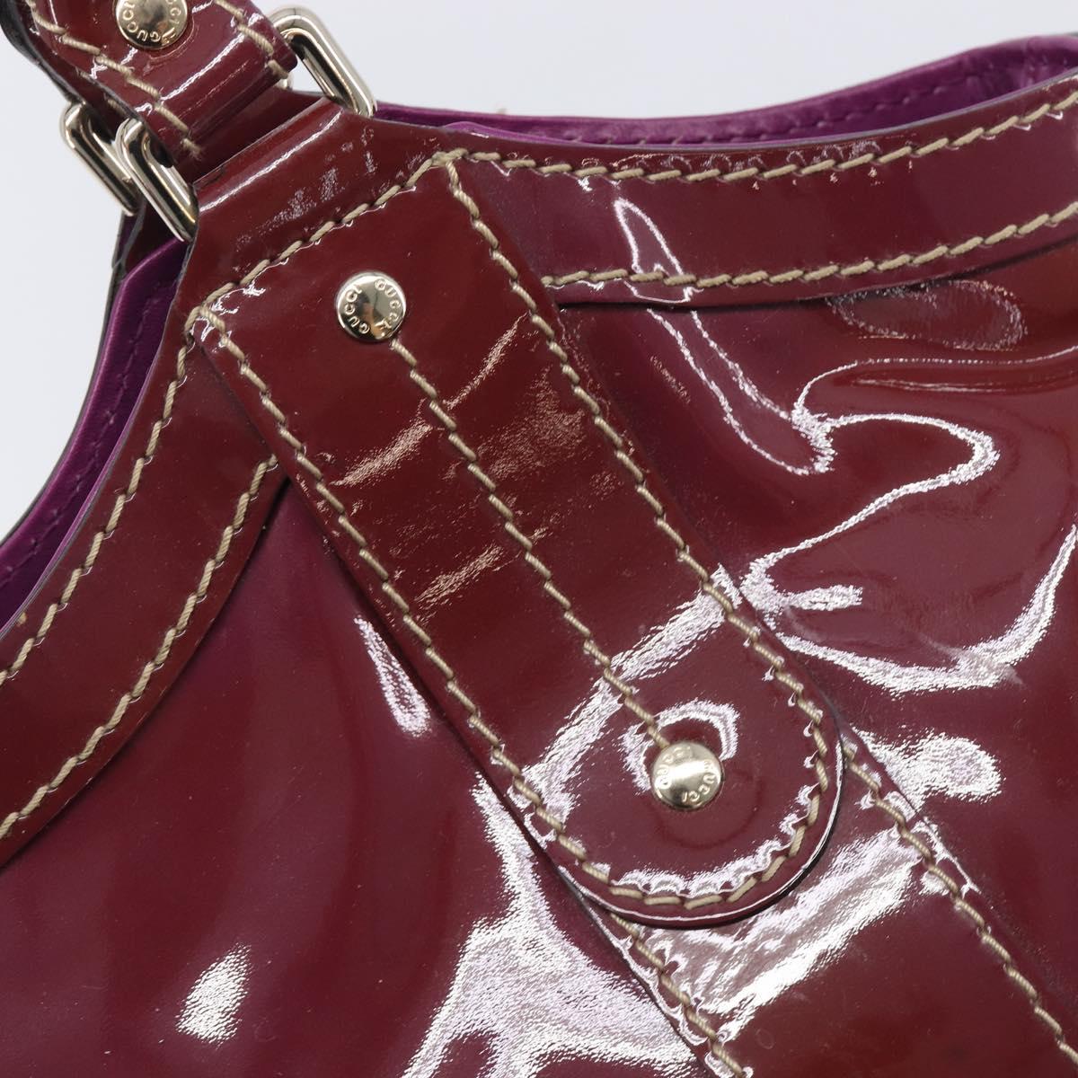GUCCI ribbon Hand Bag Patent Purple Gold Tone 203521 Auth ep17036