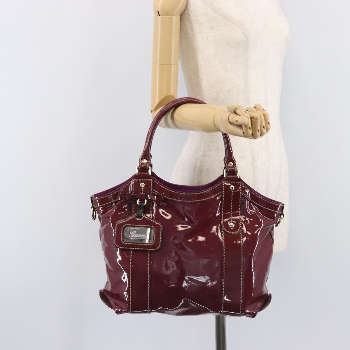GUCCI ribbon Hand Bag Patent Purple Gold Tone 203521 Auth ep17036