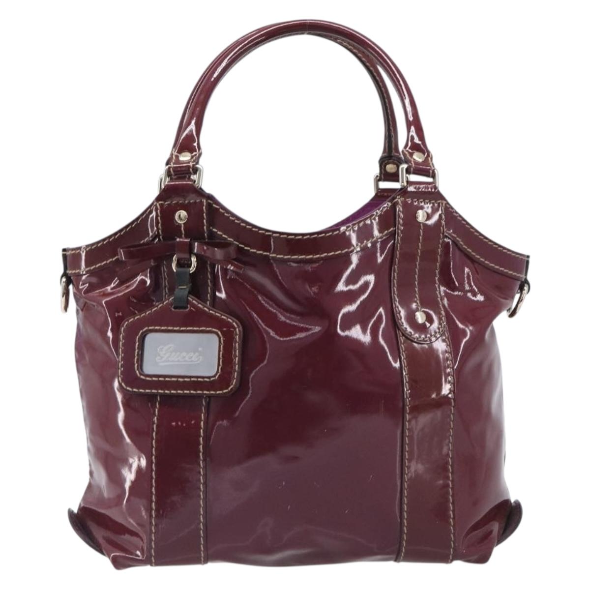 GUCCI ribbon Hand Bag Patent Purple Gold Tone 203521 Auth ep17036