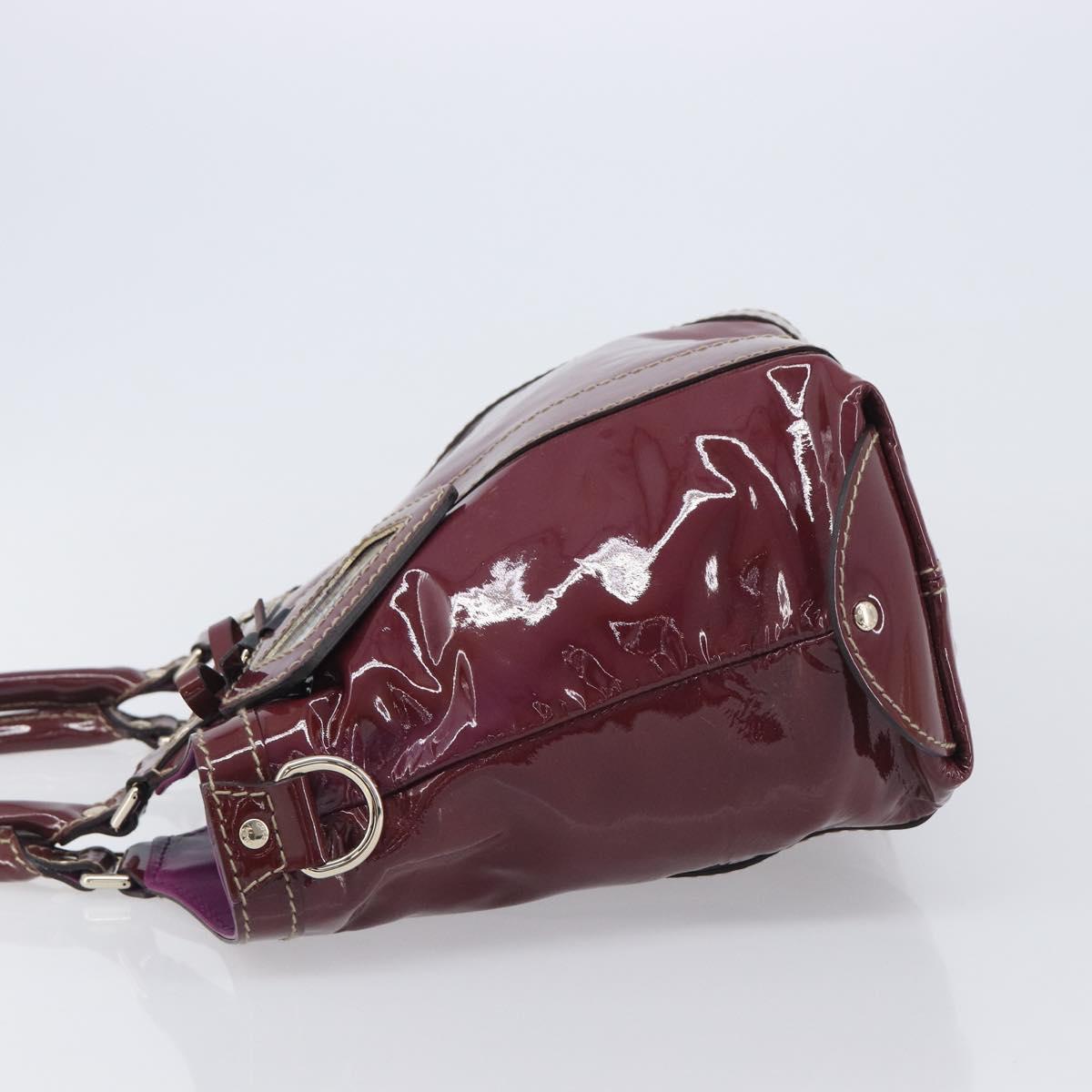 GUCCI ribbon Hand Bag Patent Purple Gold Tone 203521 Auth ep17036