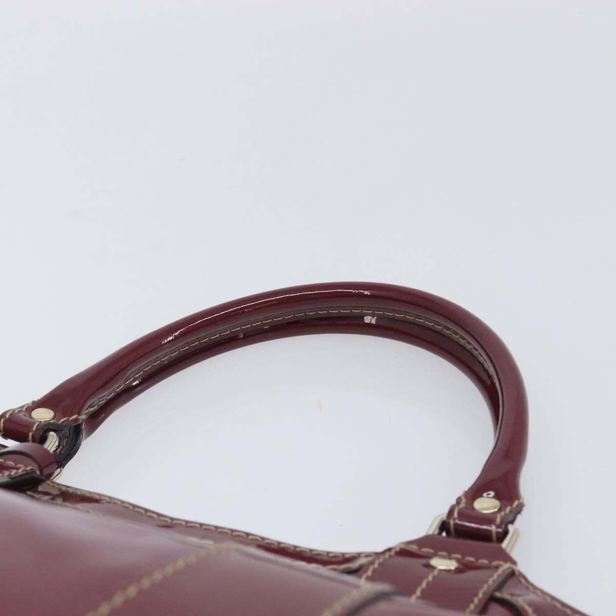 GUCCI ribbon Hand Bag Patent Purple Gold Tone 203521 Auth ep17036