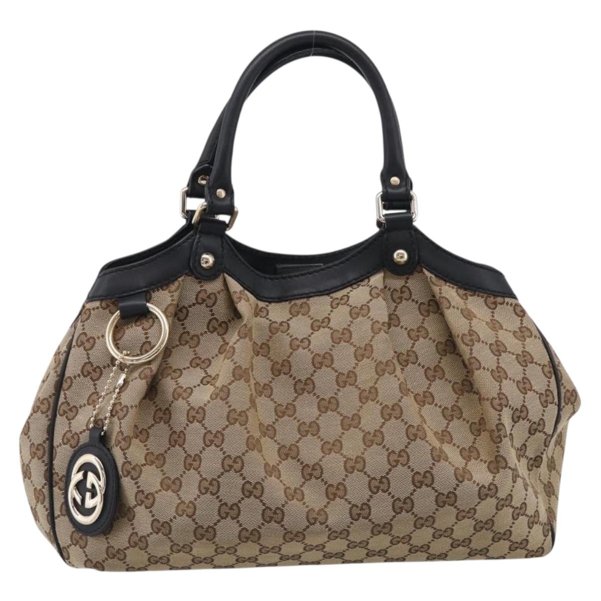 GUCCI GG Canvas Sukey Hand Bag Beige Gold Tone 211944 Auth ep17038V