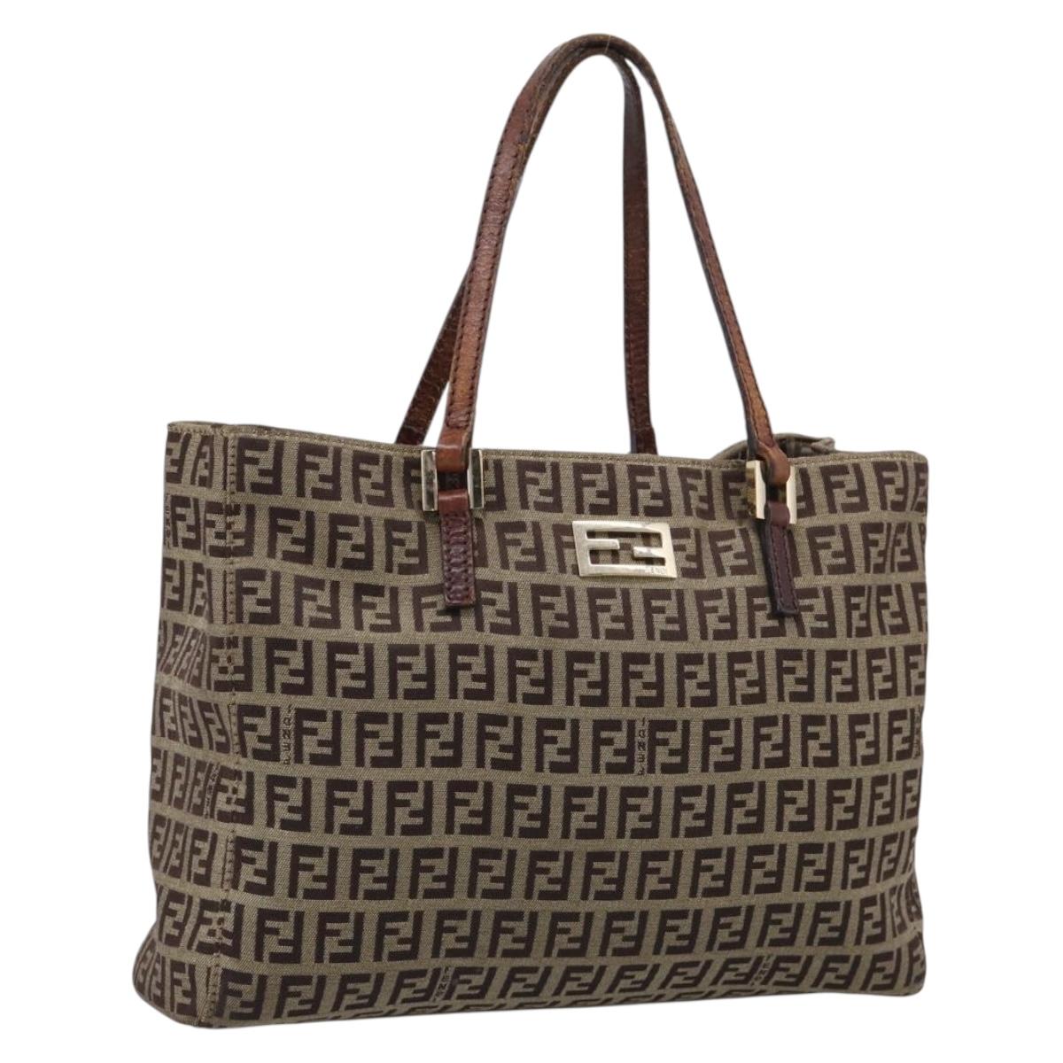 FENDI Zucchino Canvas Hand Bag Beige Gold Tone 8BH132 Auth ep17039