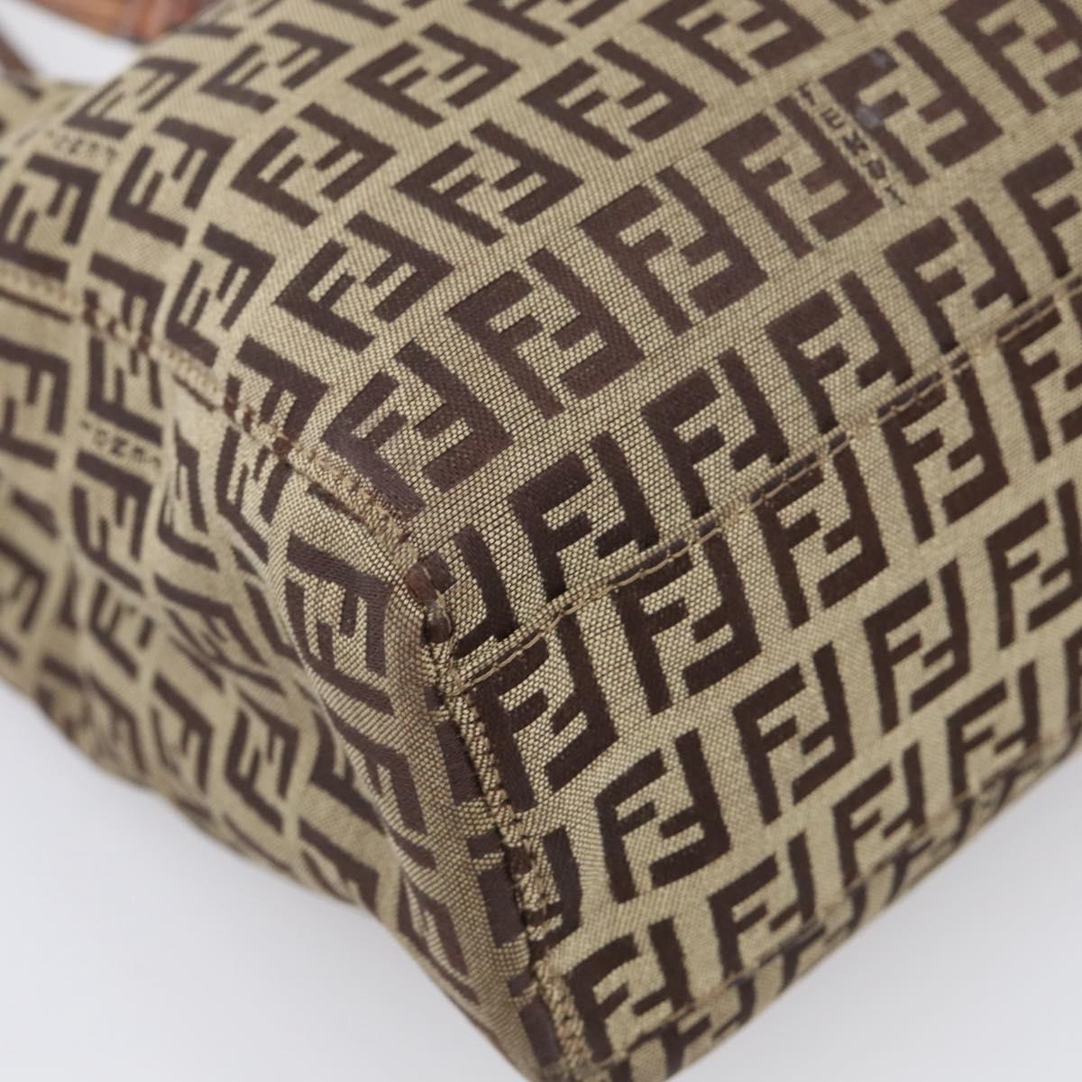 FENDI Zucchino Canvas Hand Bag Beige Gold Tone 8BH132 Auth ep17039