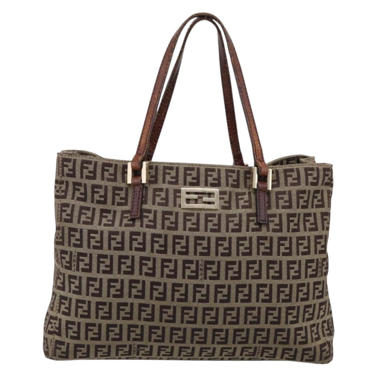 FENDI Zucchino Canvas Hand Bag Beige Gold Tone 8BH132 Auth ep17039