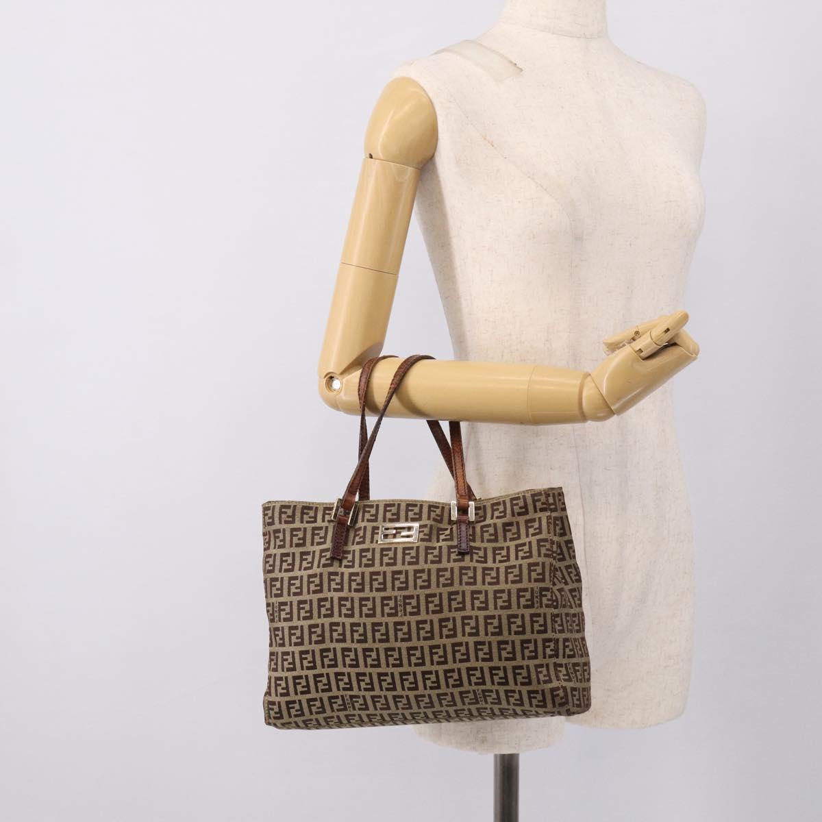 FENDI Zucchino Canvas Hand Bag Beige Gold Tone 8BH132 Auth ep17039