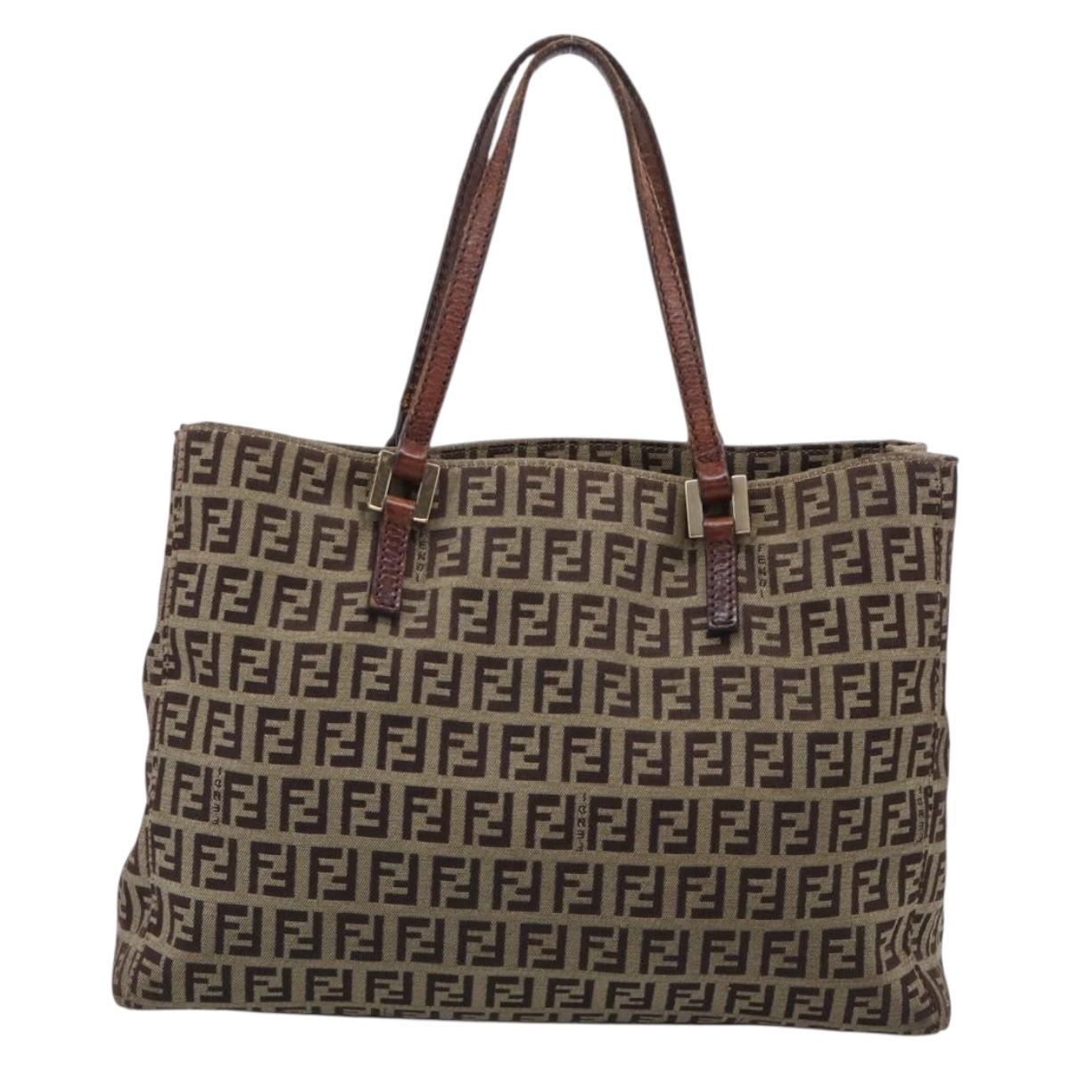 FENDI Zucchino Canvas Hand Bag Beige Gold Tone 8BH132 Auth ep17039
