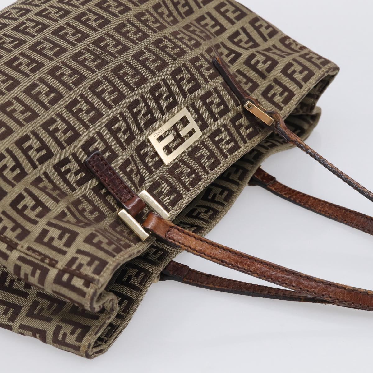 FENDI Zucchino Canvas Hand Bag Beige Gold Tone 8BH132 Auth ep17039