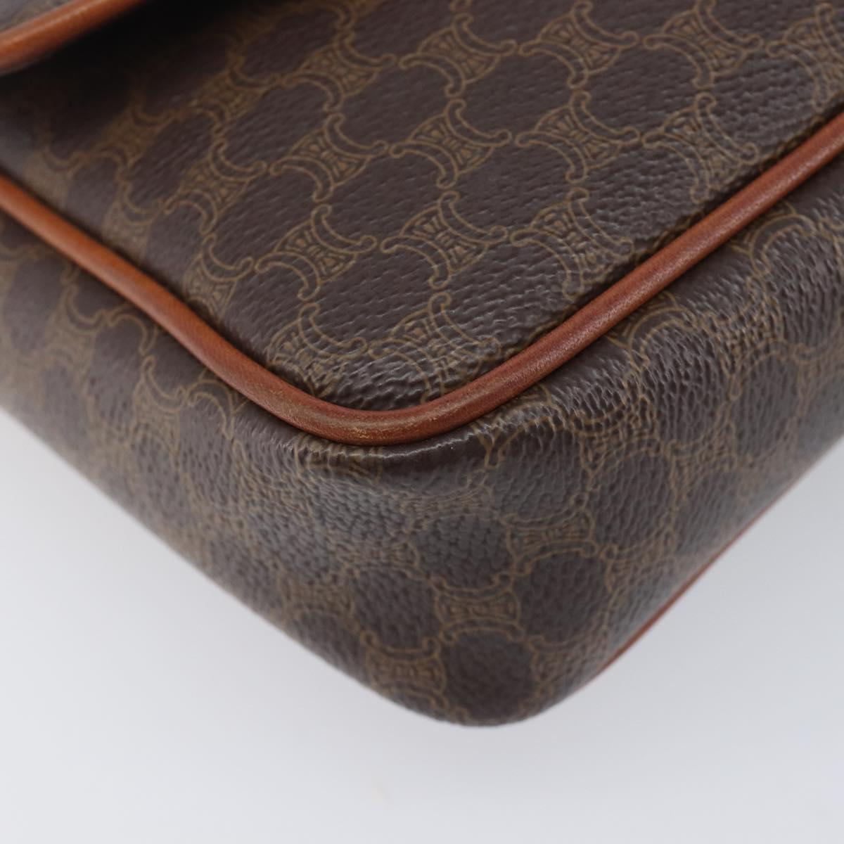 CELINE Macadam Shoulder Bag PVC Brown Gold Tone Auth ep17042