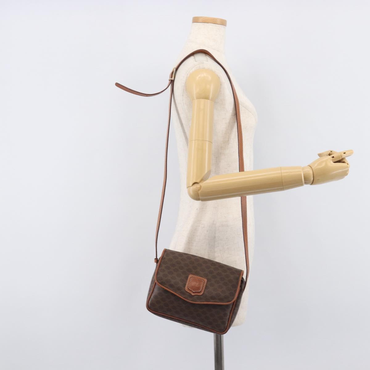 CELINE Macadam Shoulder Bag PVC Brown Gold Tone Auth ep17042