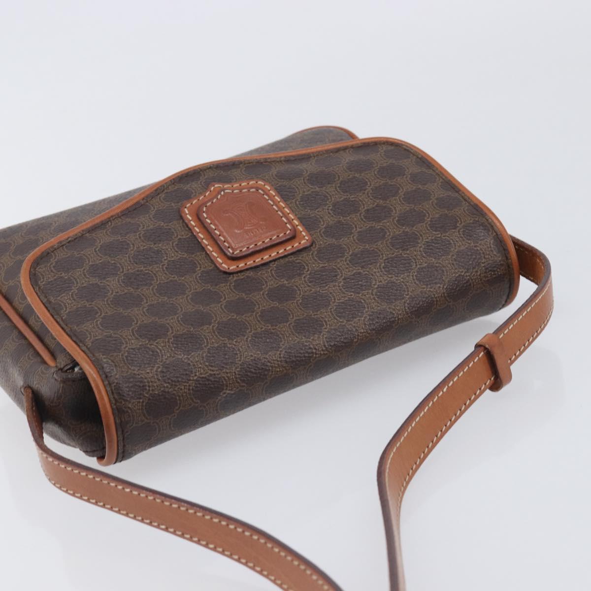 CELINE Macadam Shoulder Bag PVC Brown Gold Tone Auth ep17042