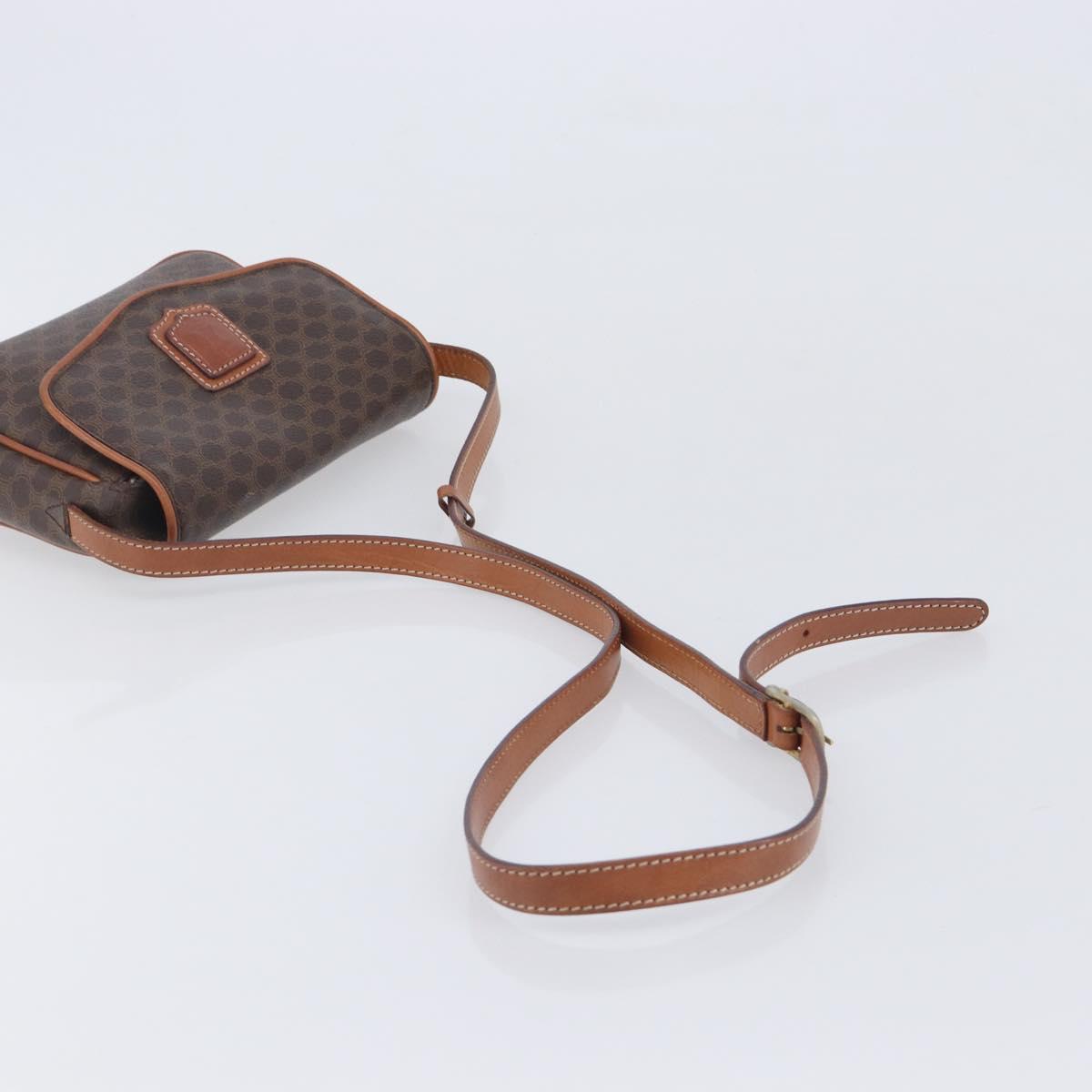 CELINE Macadam Shoulder Bag PVC Brown Gold Tone Auth ep17042