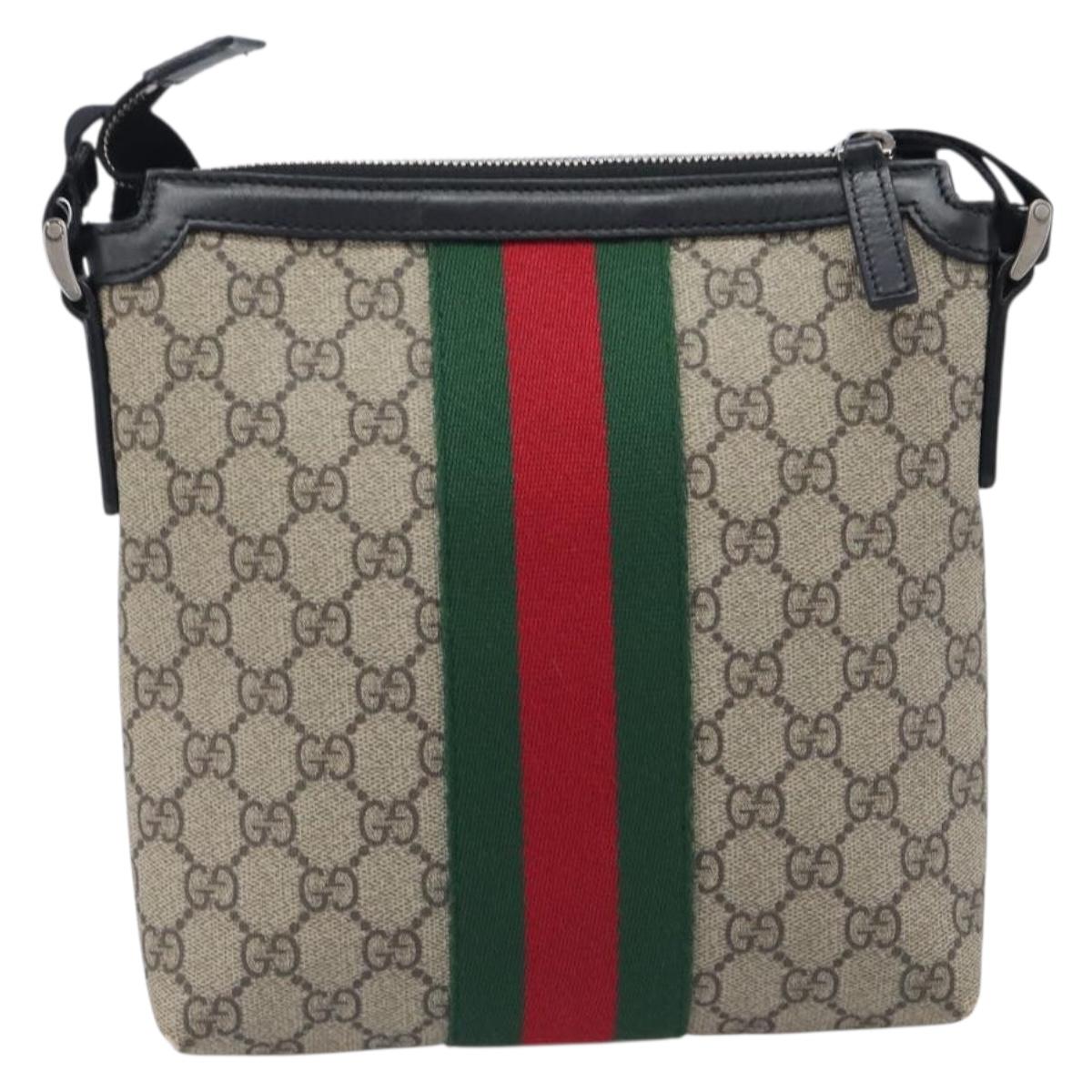 GUCCI GG Supreme Web Sherry Line Shoulder Bag PVC Beige 471454 Auth ep17046