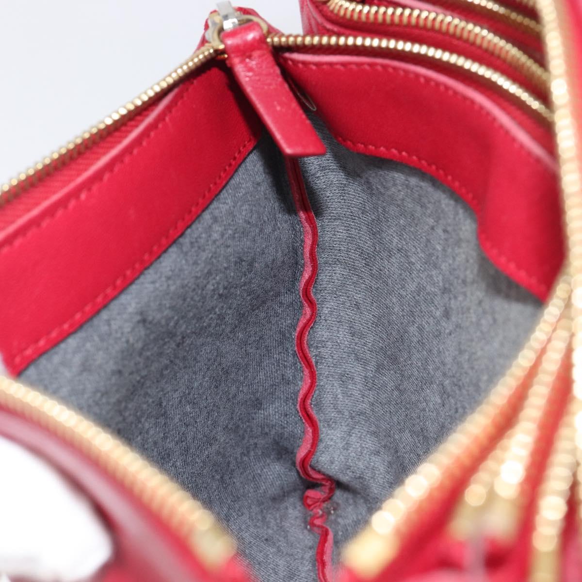 CELINE Trio Shoulder Bag Leather Red Gold Tone Auth ep17054