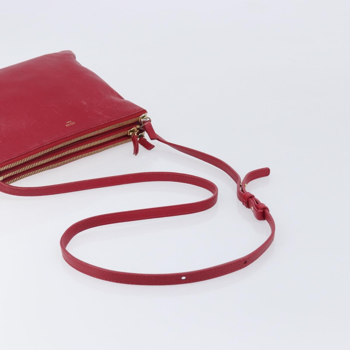 CELINE Trio Shoulder Bag Leather Red Gold Tone Auth ep17054