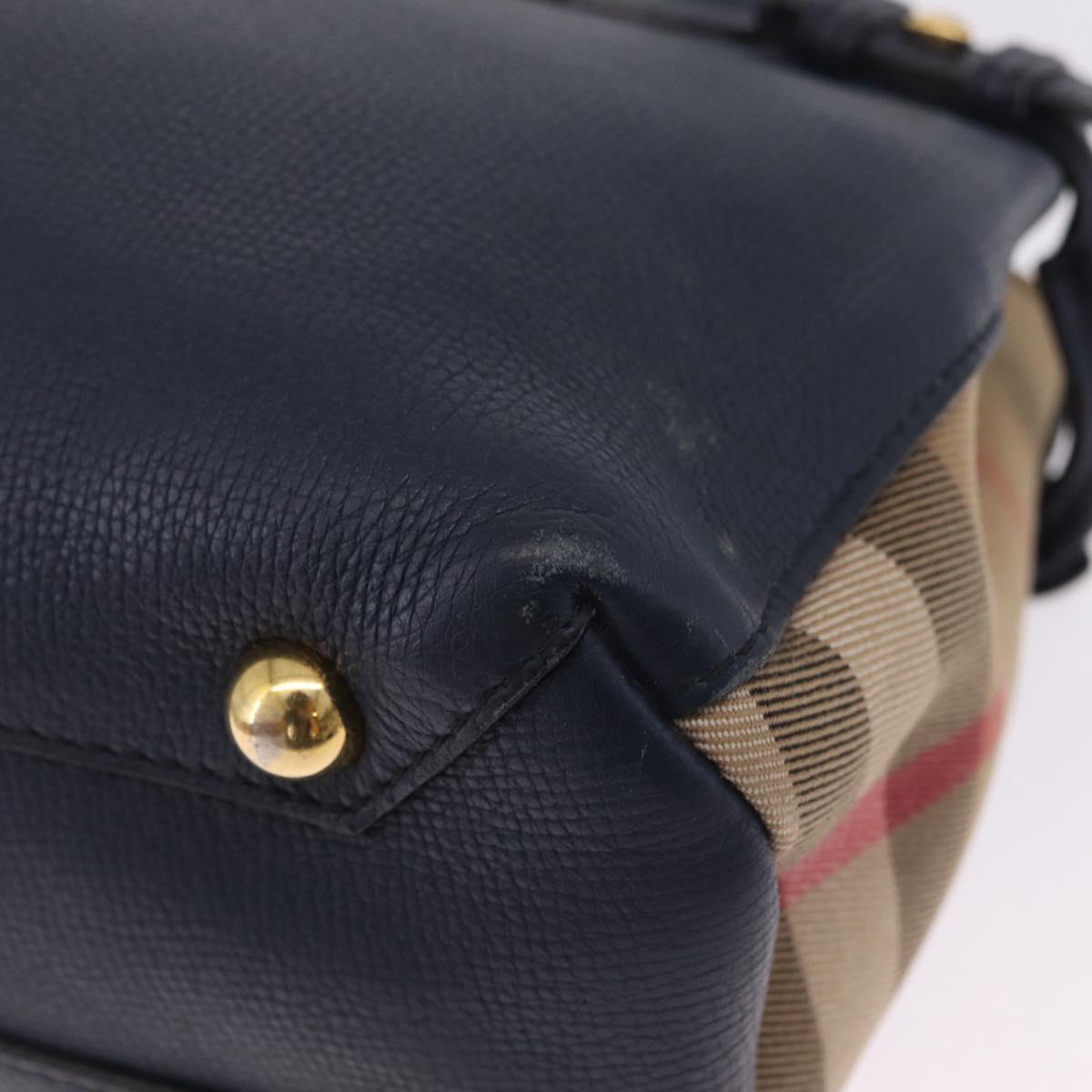 BURBERRY Hand Bag Leather 2way Navy Gold Tone Auth ep17058