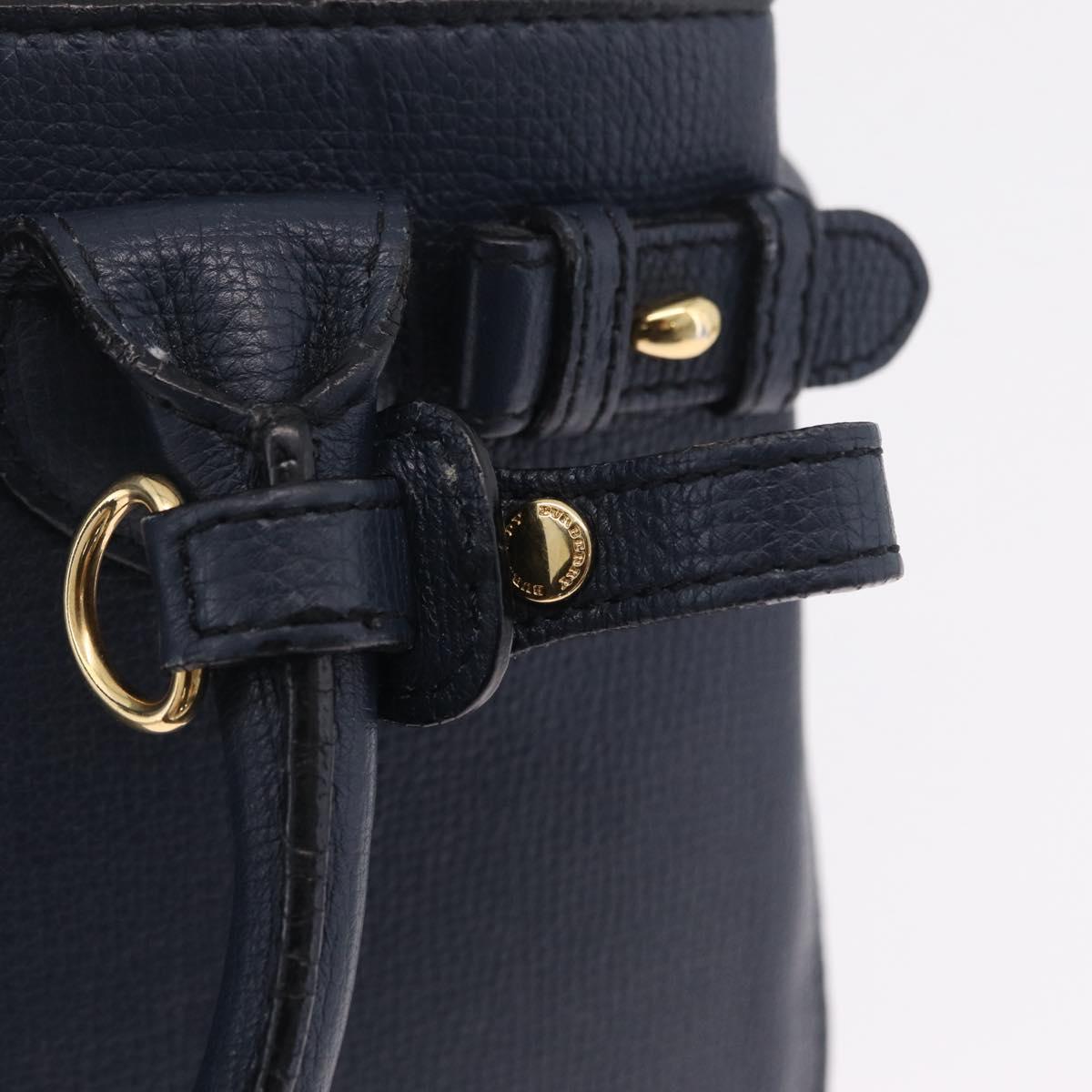 BURBERRY Hand Bag Leather 2way Navy Gold Tone Auth ep17058
