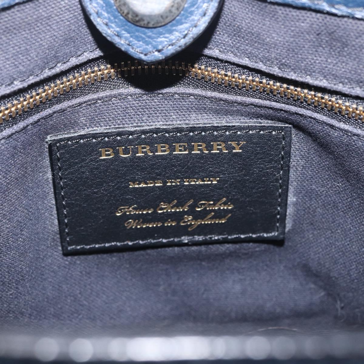 BURBERRY Hand Bag Leather 2way Navy Gold Tone Auth ep17058