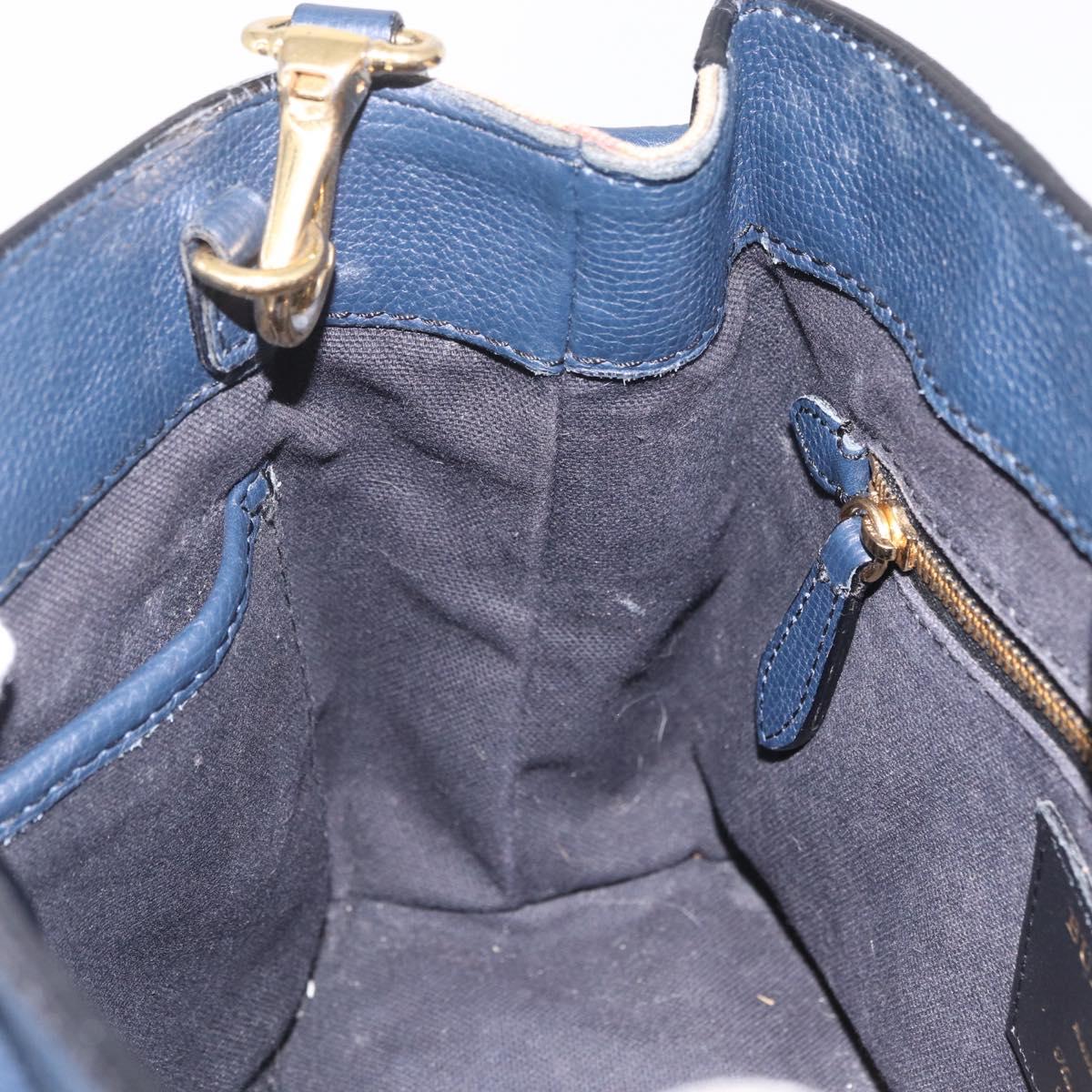 BURBERRY Hand Bag Leather 2way Navy Gold Tone Auth ep17058